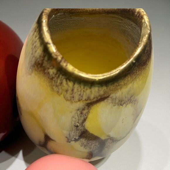 VTG Bay Keramik West Germany 582/12 Yellow Brown Drip Glaze Vase 5" - Picture 15 of 16